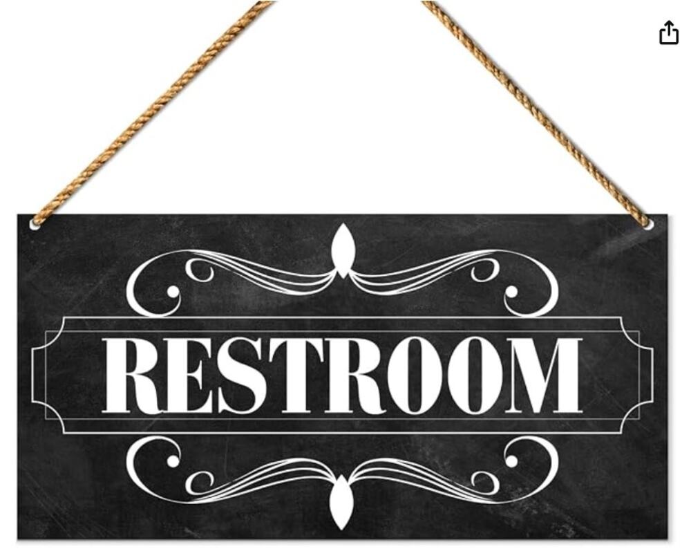 Black Restroom Wood Sign Decor, Wall Hanging Sign Decorations